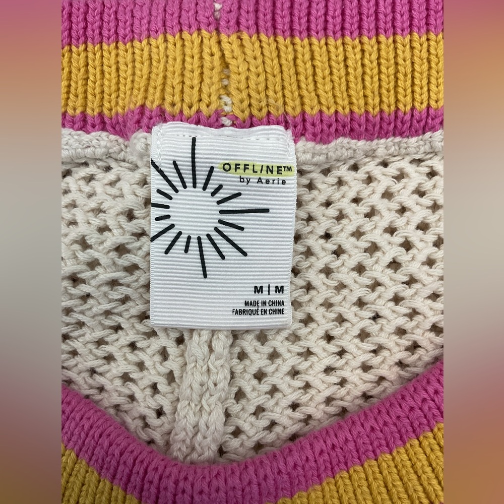Aerie Offline Cream, yellow and Pink High Waist open in weave Knit Shorts - Picture 3 of 6
